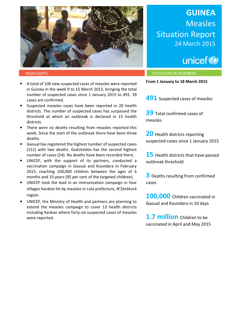 GUINEA Measles Situation Report 24 March 2015