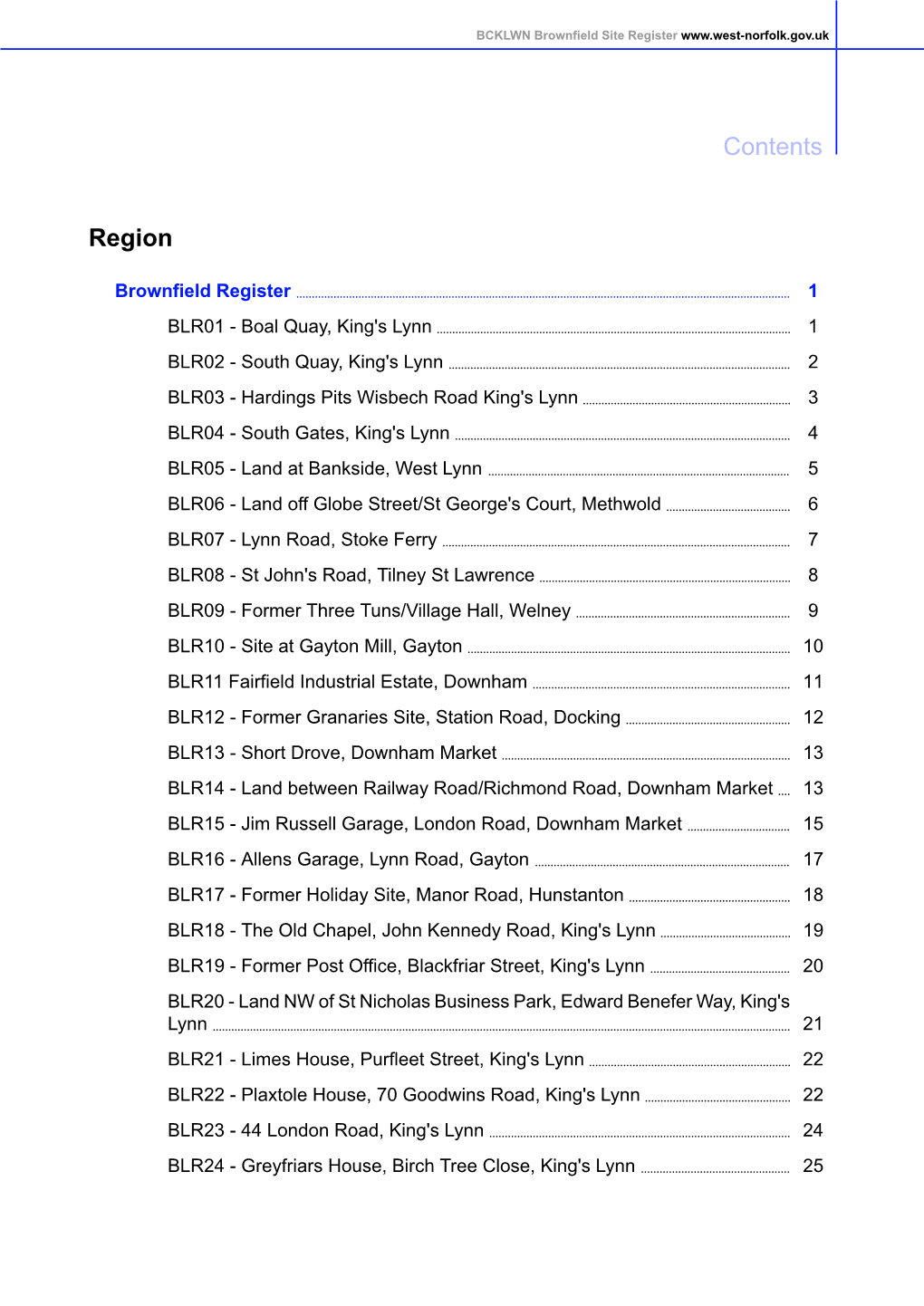 BCKLWN Brownfield Site Register