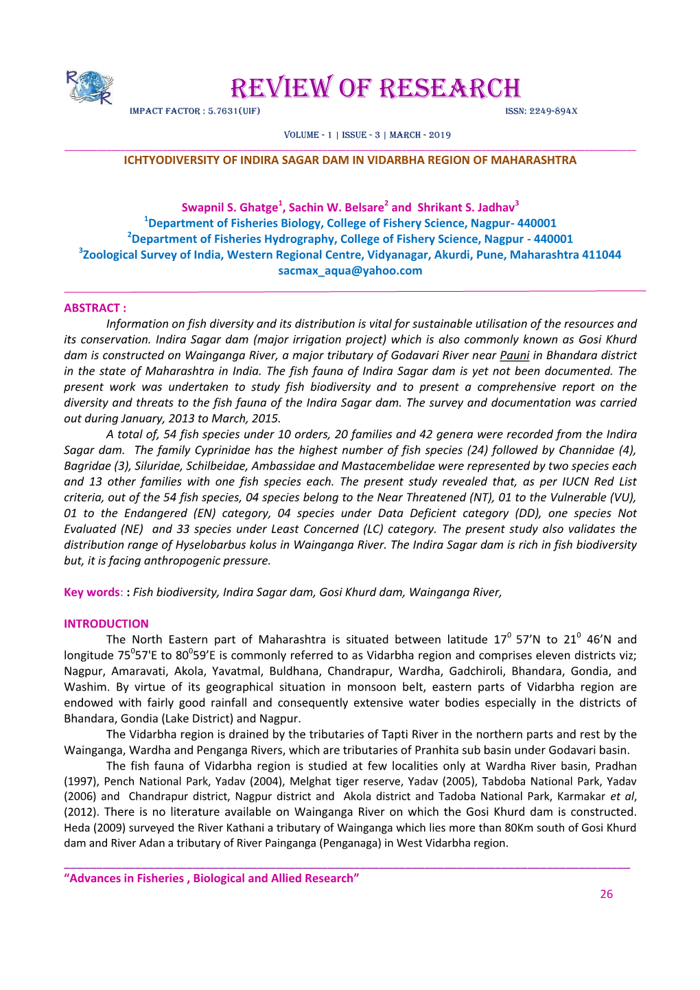 Review of Research Impact Factor : 5.7631(UIF) ISSN: 2249-894X