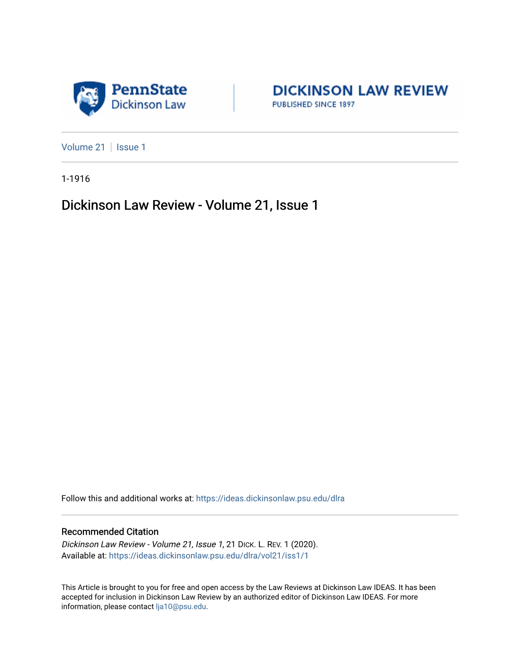 Dickinson Law Review - Volume 21, Issue 1
