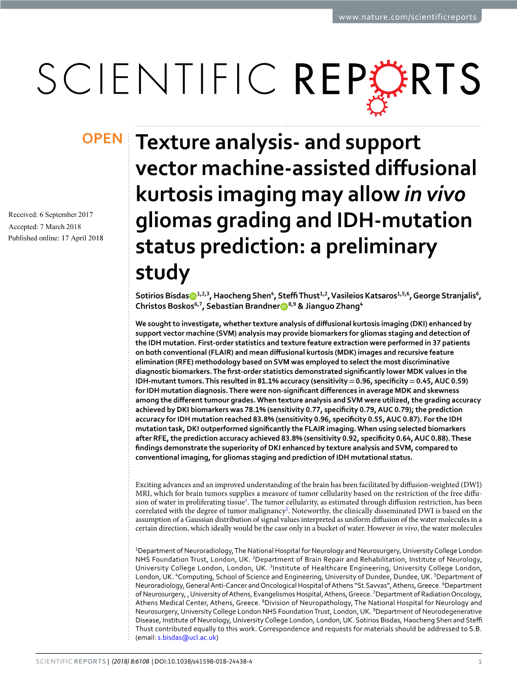 And Support Vector Machine-Assisted Diffusional Kurtosis Imaging