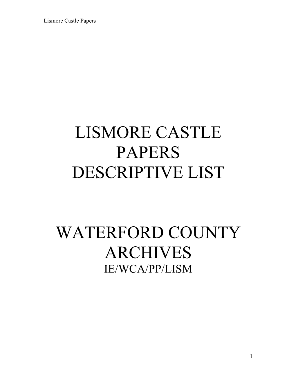 Lismore Castle Papers Descriptive List Waterford County Archives