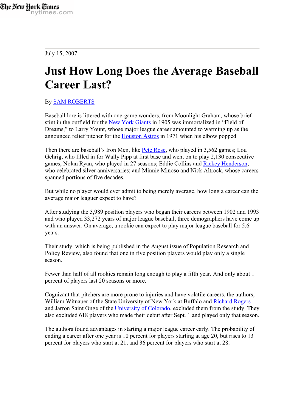 Just How Long Does the Average Baseball Career Last?