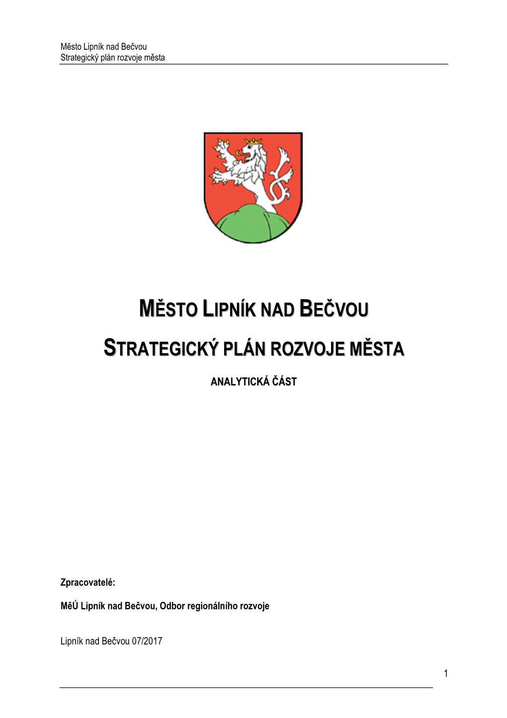 Město Lipník Nad Bečvou Strategický Plán Rozvoje Města