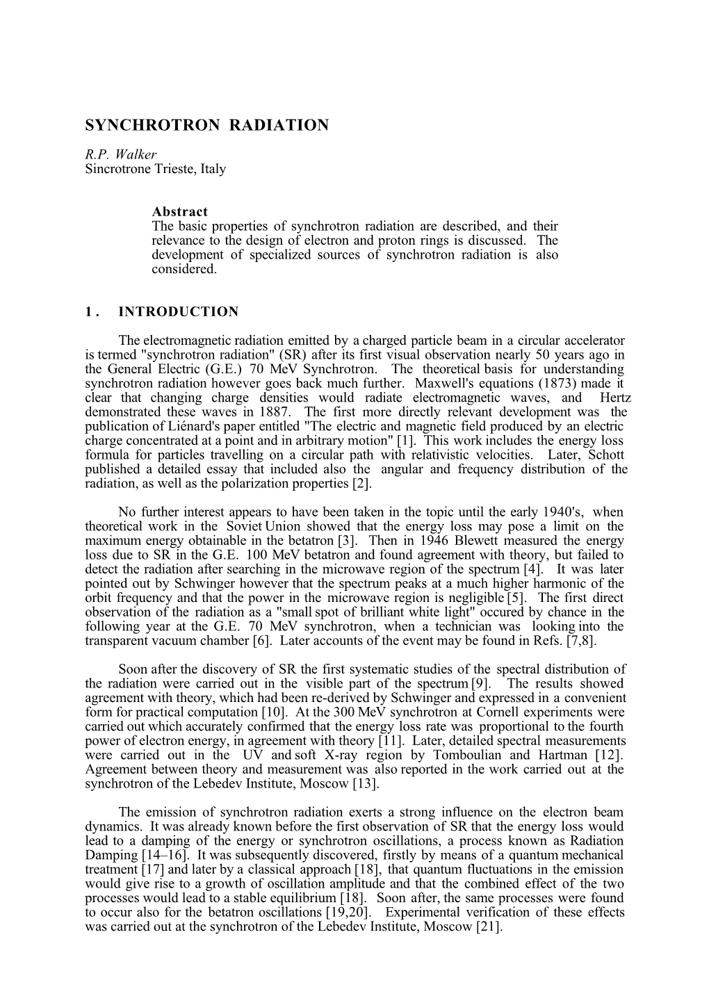 Synchrotron Radiation R.P