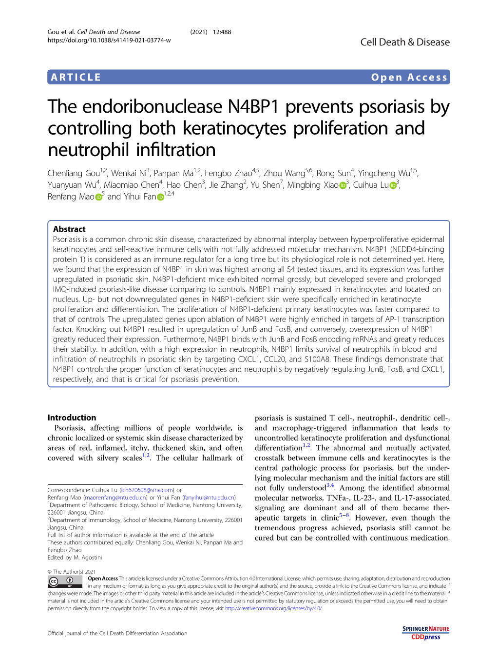 The Endoribonuclease N4BP1 Prevents Psoriasis by Controlling