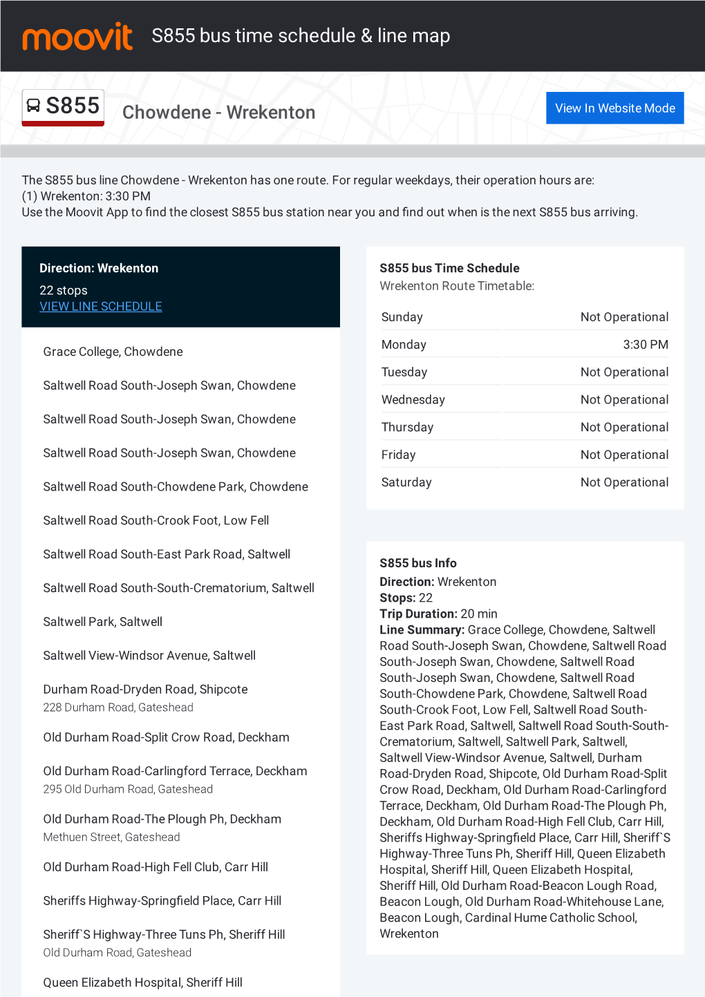 S855 Bus Time Schedule & Line Route