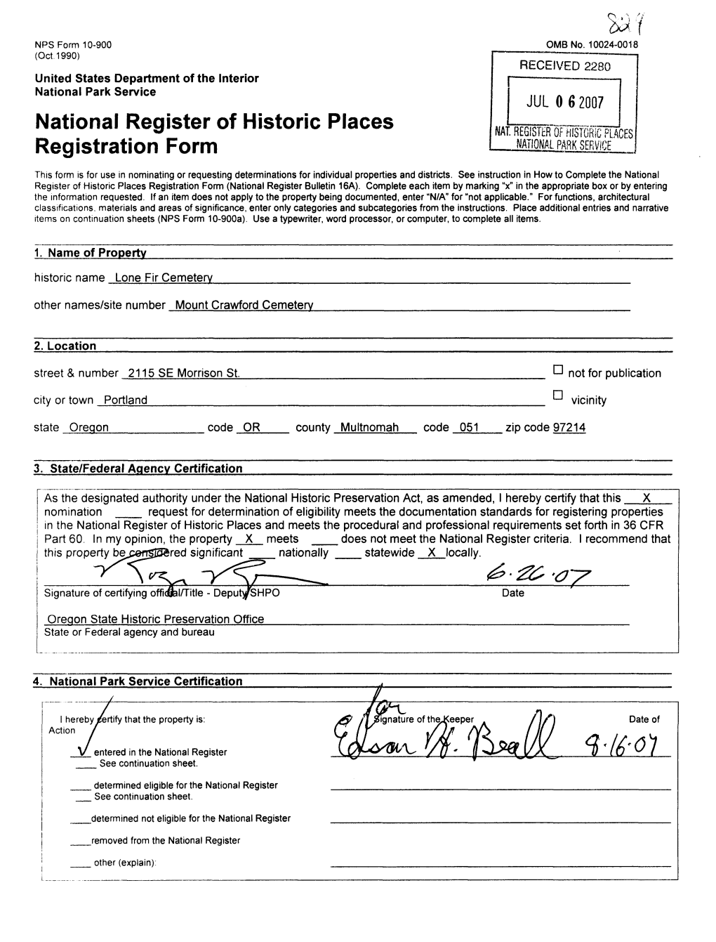 Vv Signature of Certifying Offidfel/Title - Deput/SHPO Date