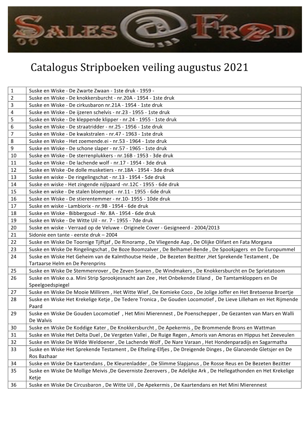 Catalogus Stripboeken Veiling Augustus 2021