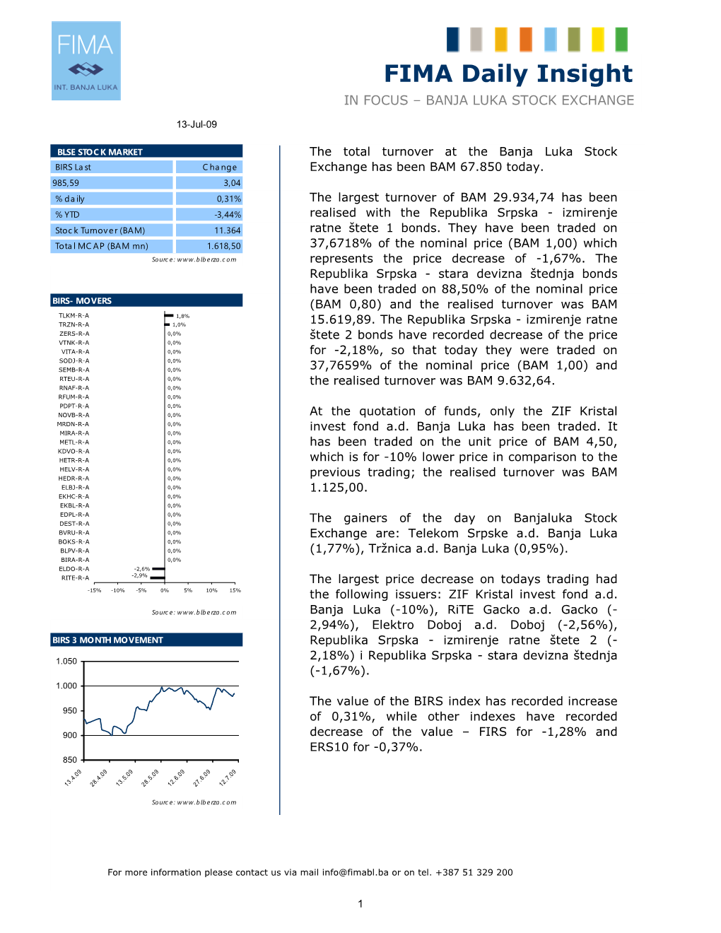 FIMA Daily Insight in FOCUS – BANJA LUKA STOCK EXCHANGE