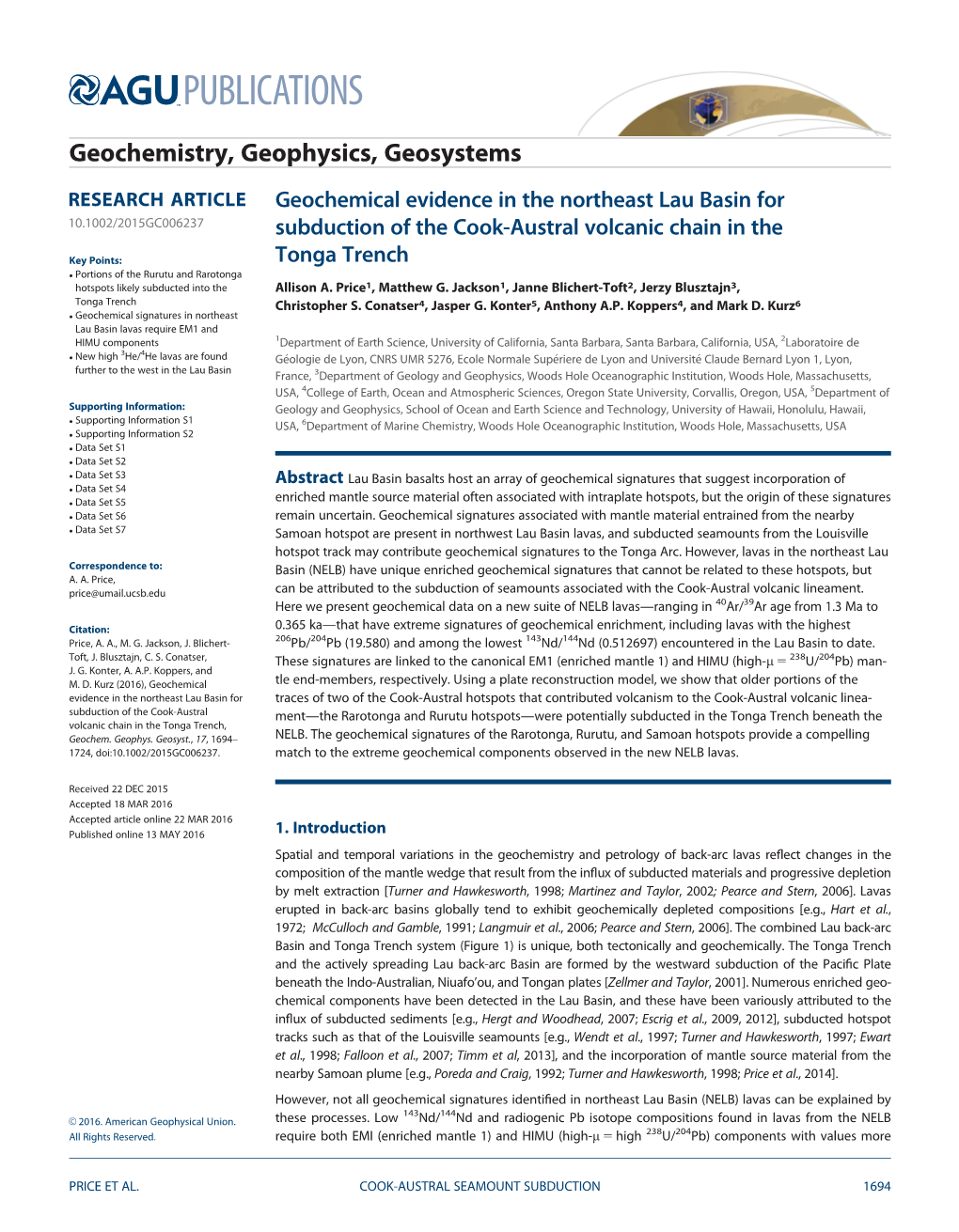 Geochemical Evidence in the Northeast Lau Basin for Subduction