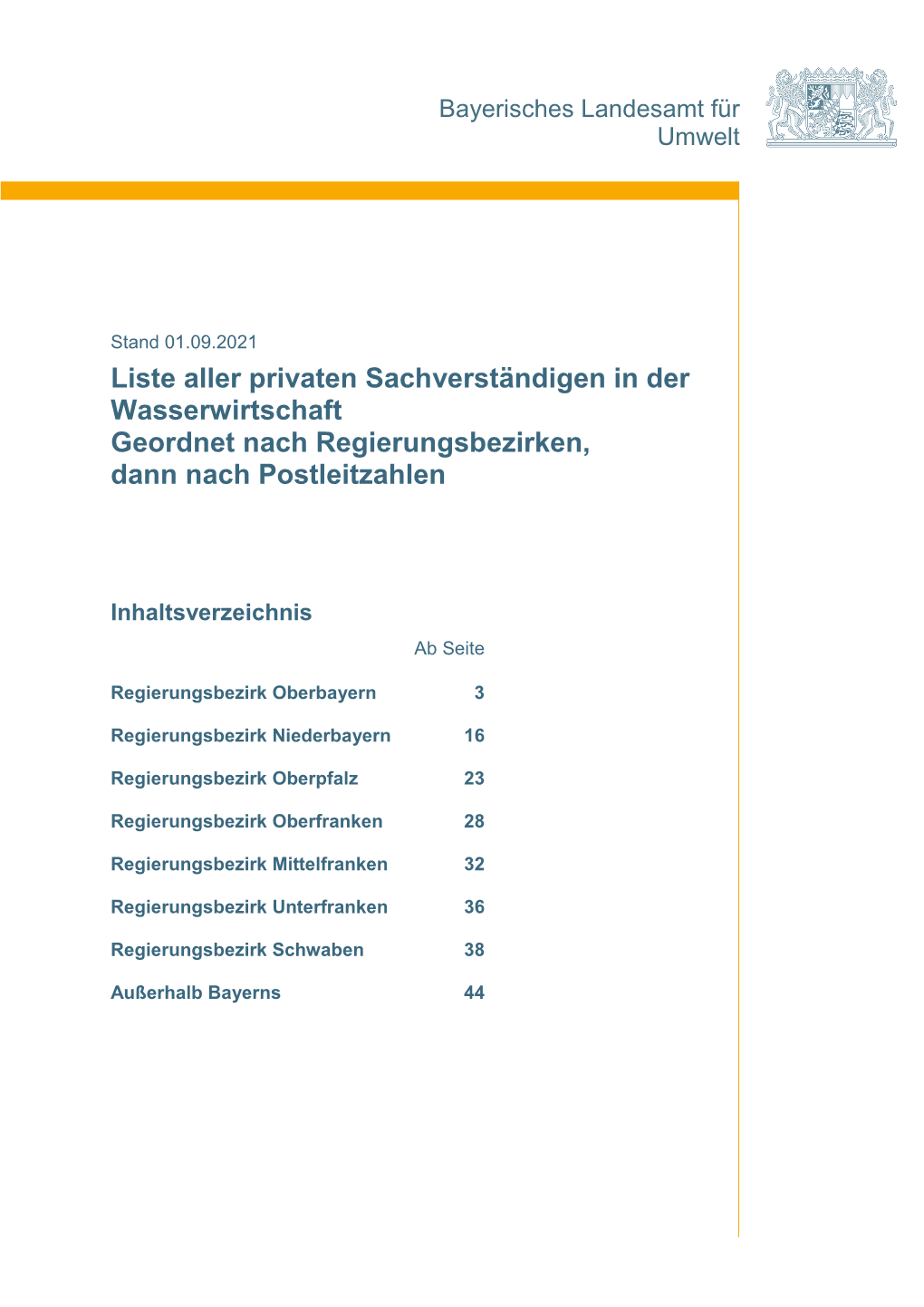 Liste Aller PSW Nach Regierungsbezirken