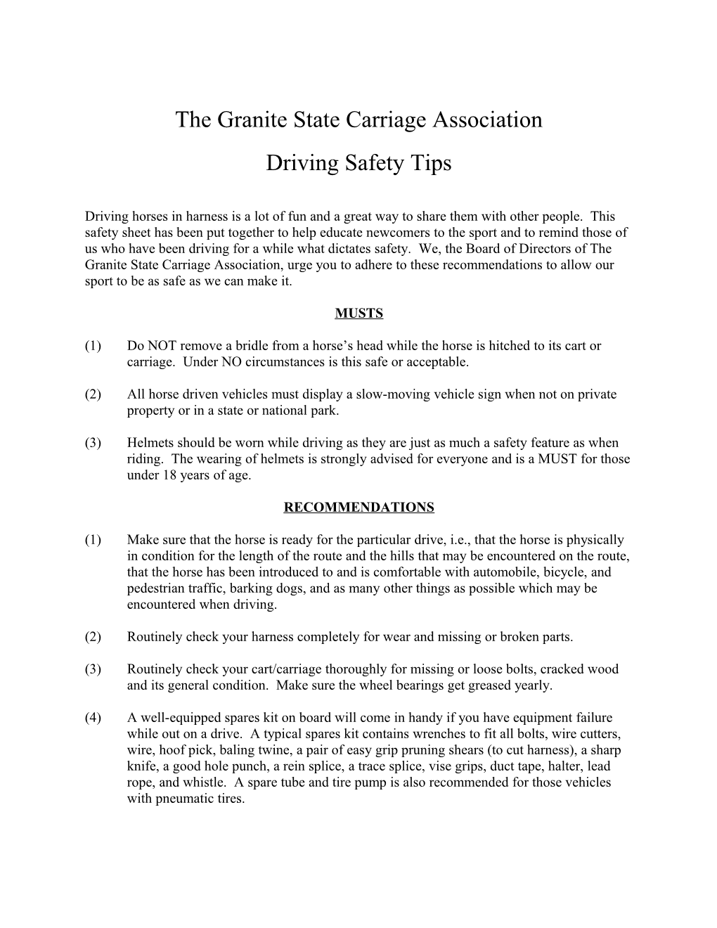 The Granite State Carriage Association