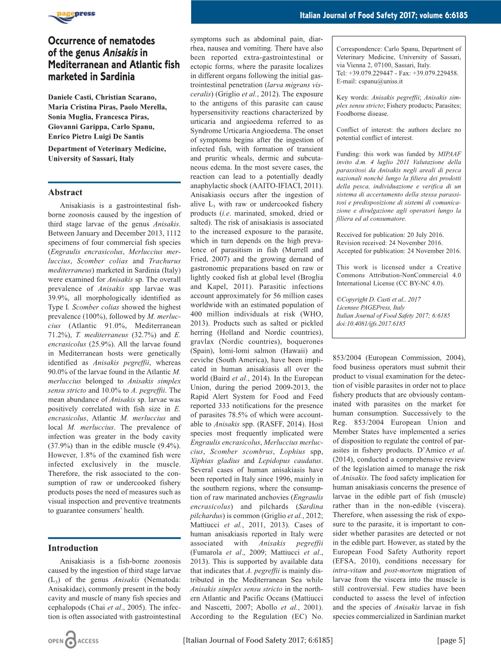 Occurrence of Nematodes of the Genus Anisakis in Mediterranean