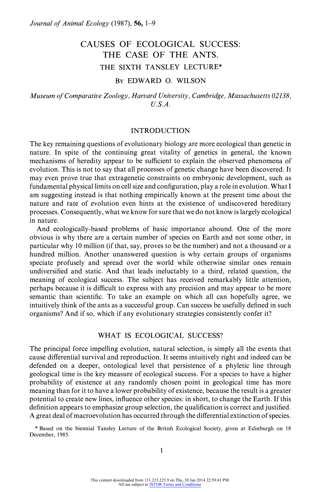 Causes of Ecological Success: the Case of the Ants