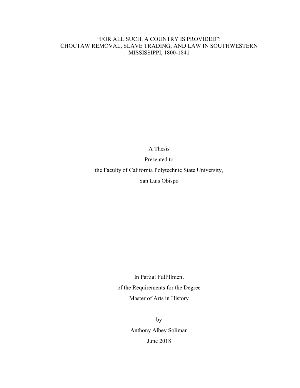 Choctaw Removal, Slave Trading, and Law in Southwestern Mississippi, 1800-1841