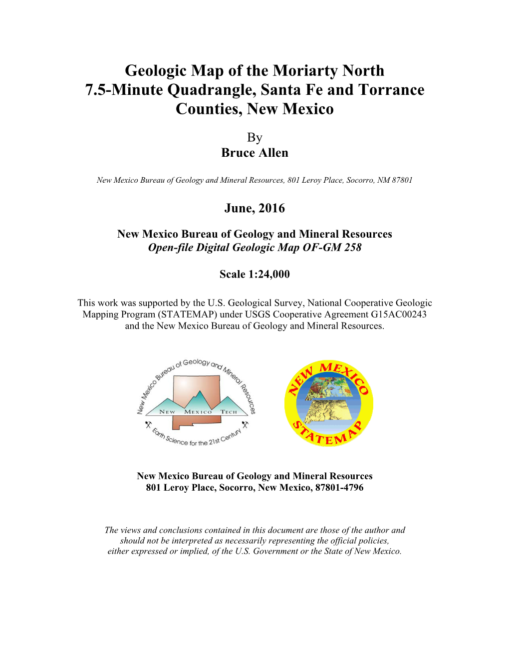 Geologic Map of the Moriarty North 7.5-Minute Quadrangle, Santa Fe and Torrance Counties, New Mexico