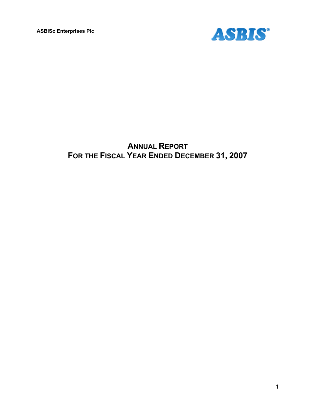 Annual Report for the Fiscal Year Ended December 31, 2007