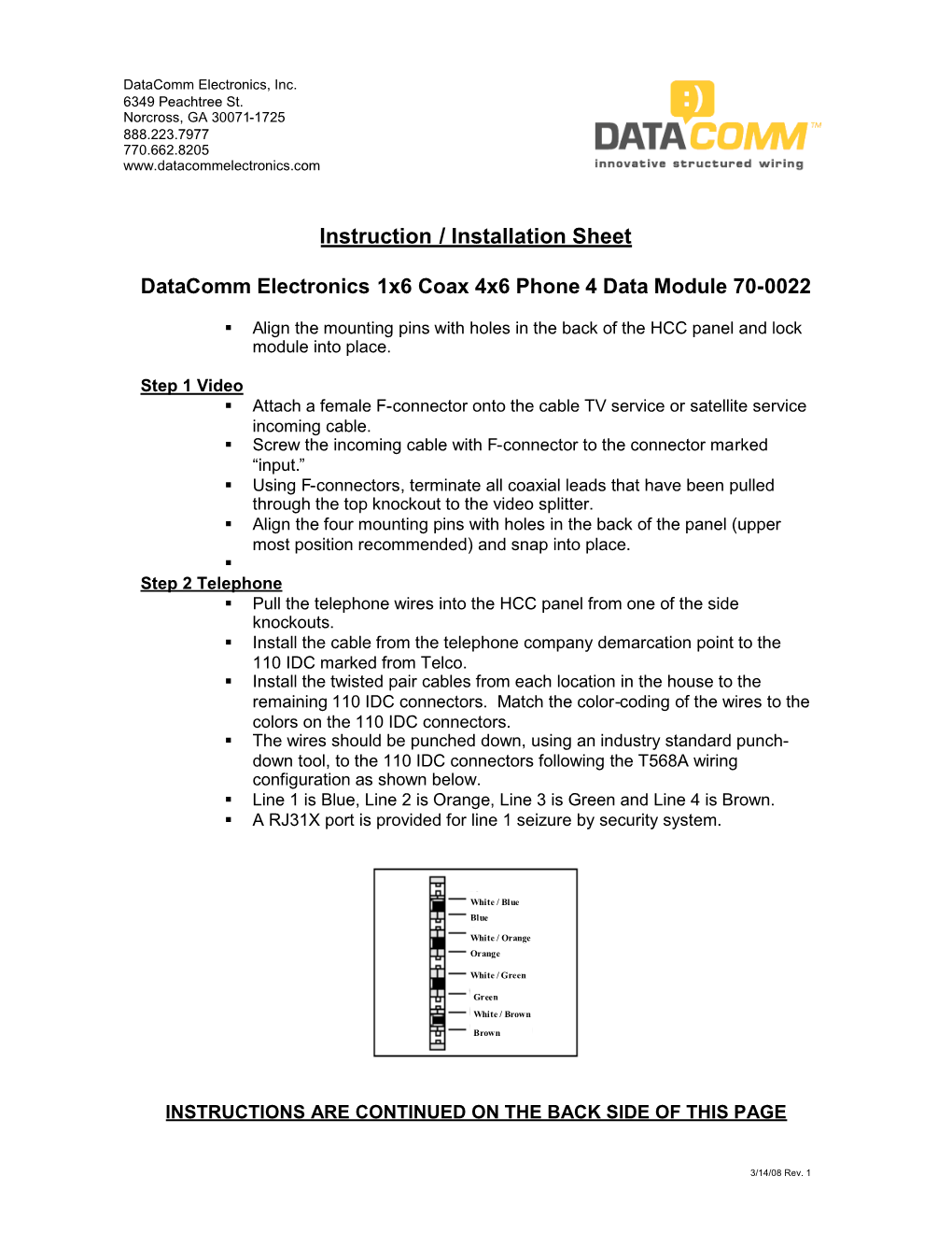 Instruction / Installation Sheet