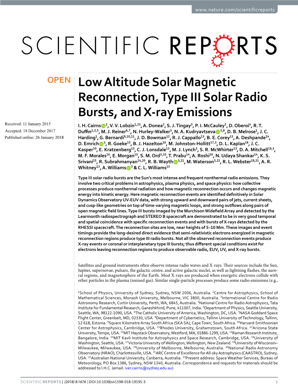 Low Altitude Solar Magnetic Reconnection, Type III Solar Radio Bursts, and X-Ray Emissions Received: 11 January 2015 I