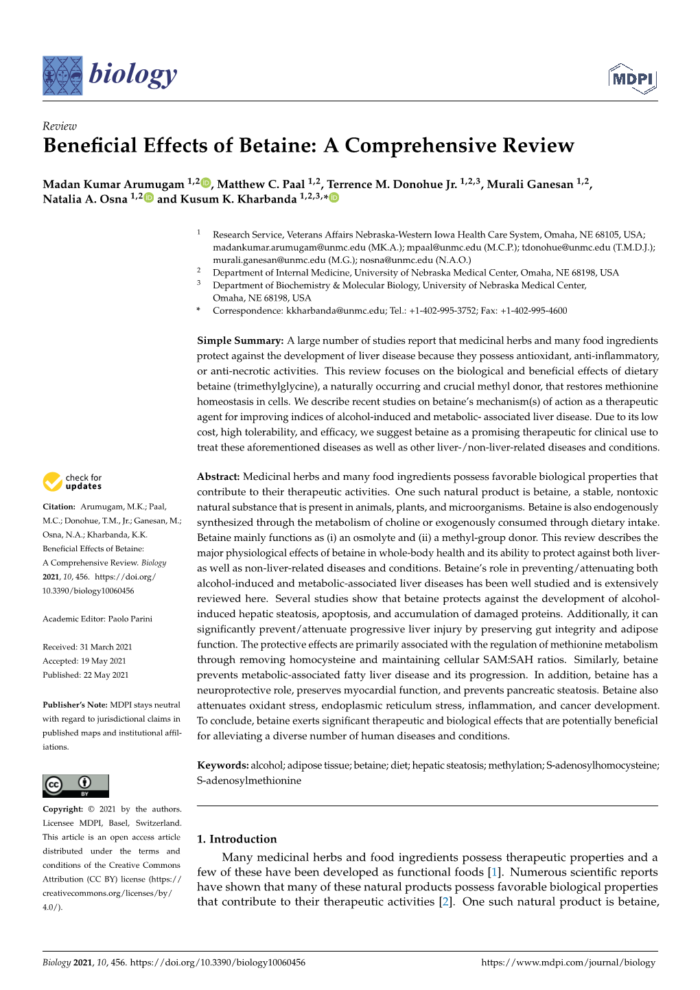 Beneficial Effects of Betaine: a Comprehensive Review