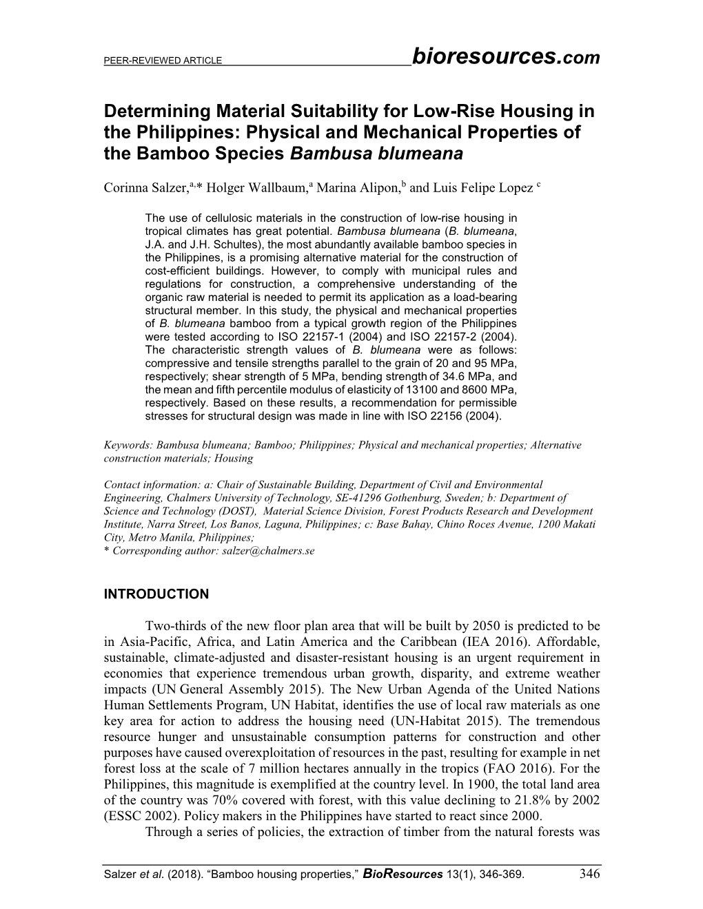 Physical and Mechanical Properties of the Bamboo Species Bambusa Blumeana