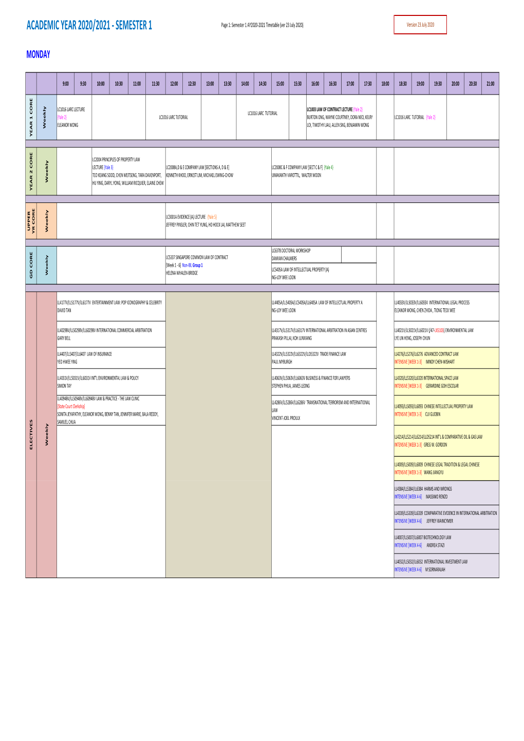 AY2020-2021 Class Timetable