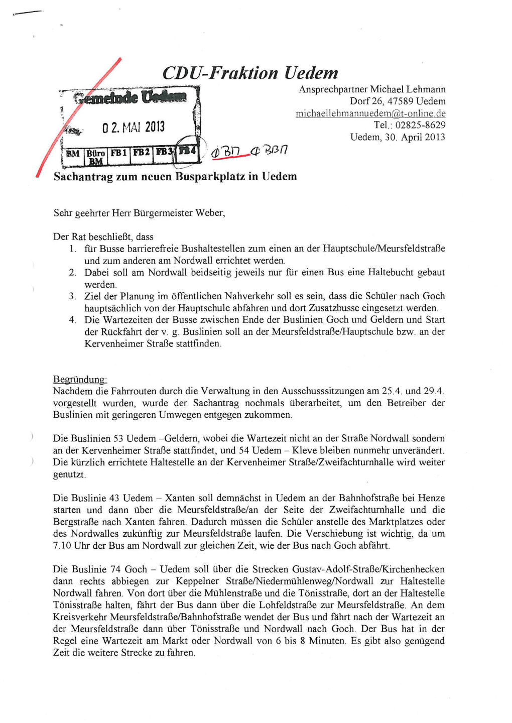 CDU-Fraktion Uedem Ansprechpartner Michael Lehmann Dorf 26, 47589 Uedem - || Michaeuehmannuedern(G)T-Online.De Il, 0 2