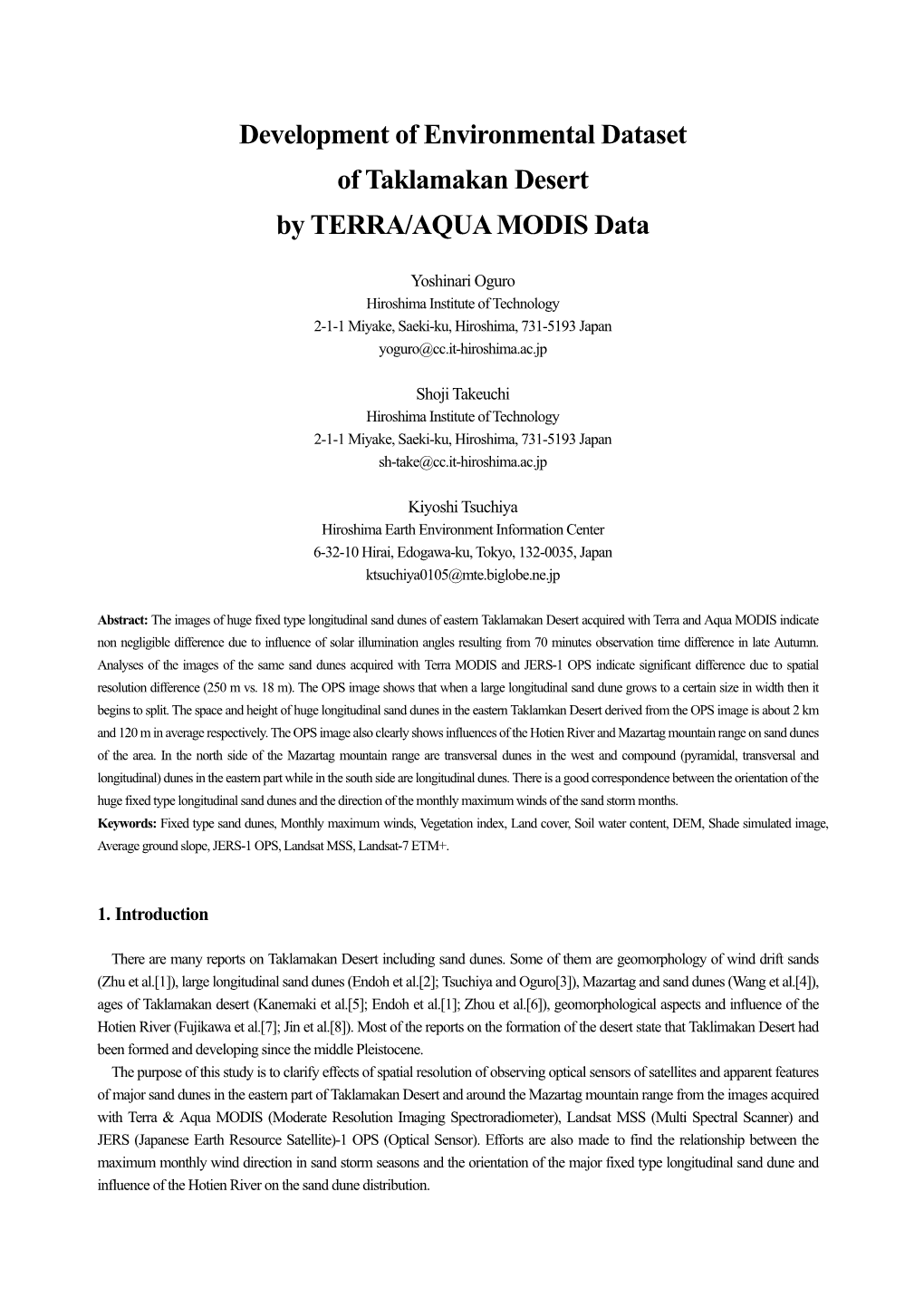 Development of Environmental Dataset of Taklamakan Desert by TERRA/AQUA MODIS Data