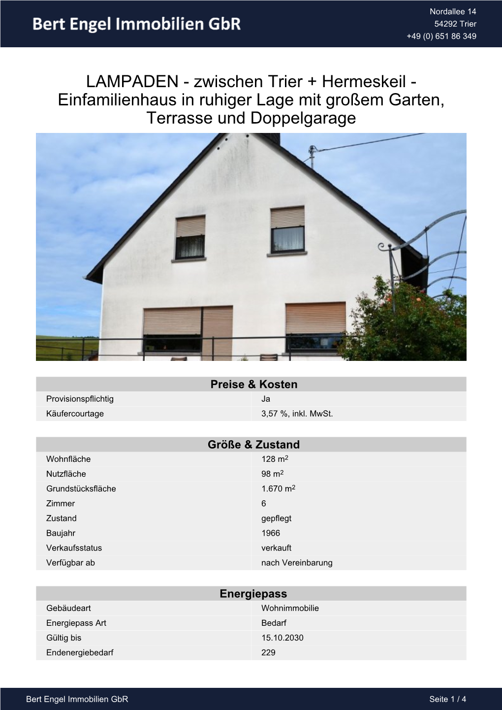 LAMPADEN - Zwischen Trier + Hermeskeil - Einfamilienhaus in Ruhiger Lage Mit Großem Garten, Terrasse Und Doppelgarage