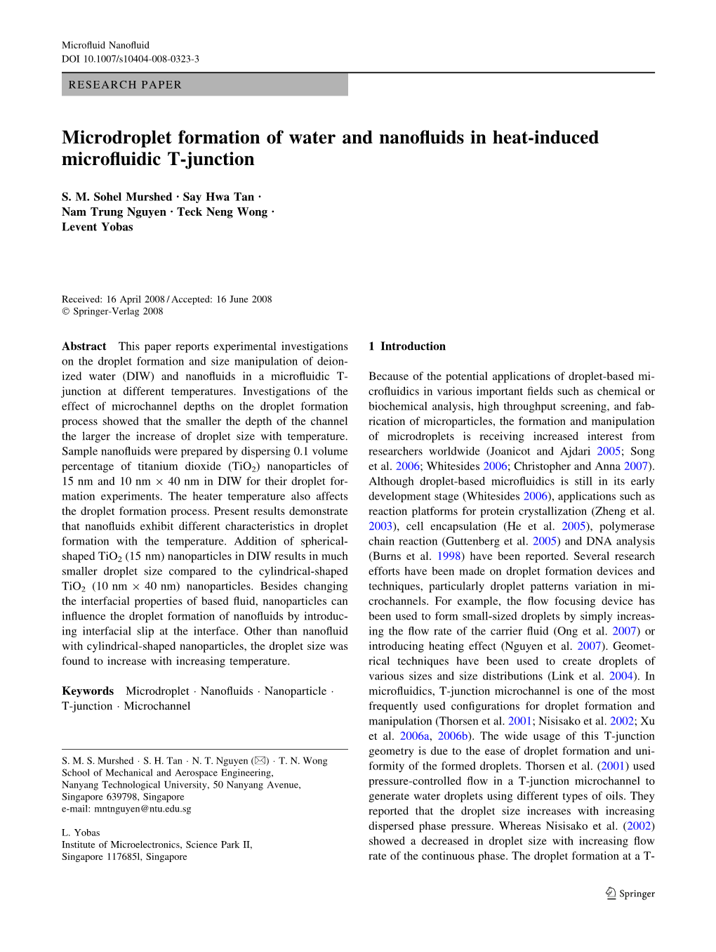 Microdroplet Formation of Water and Nanofluids in Heat-Induced