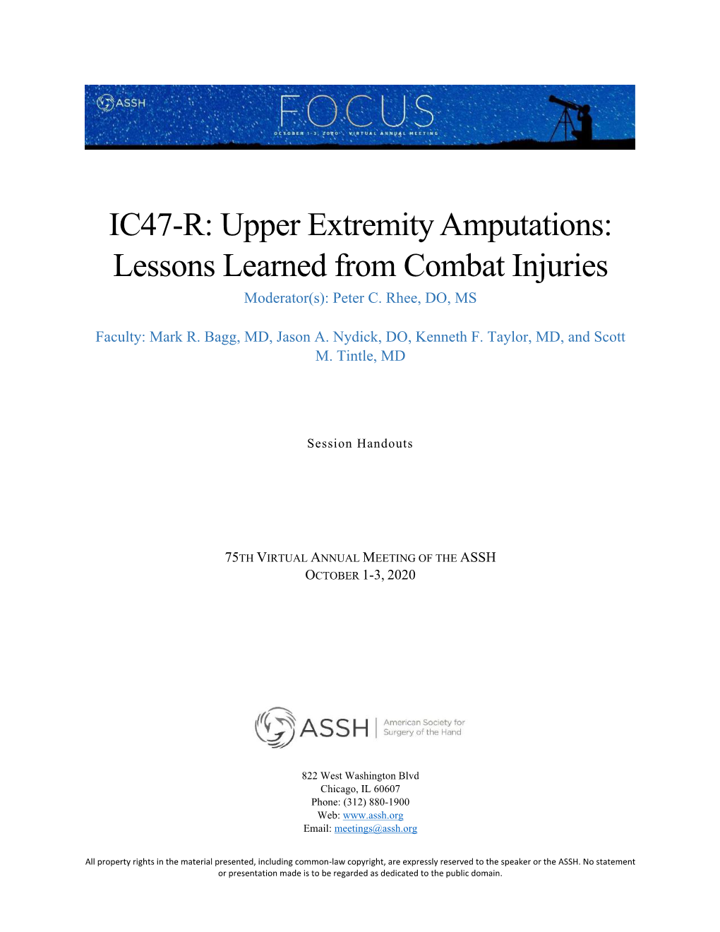 IC47-R: Upper Extremity Amputations: Lessons Learned from Combat