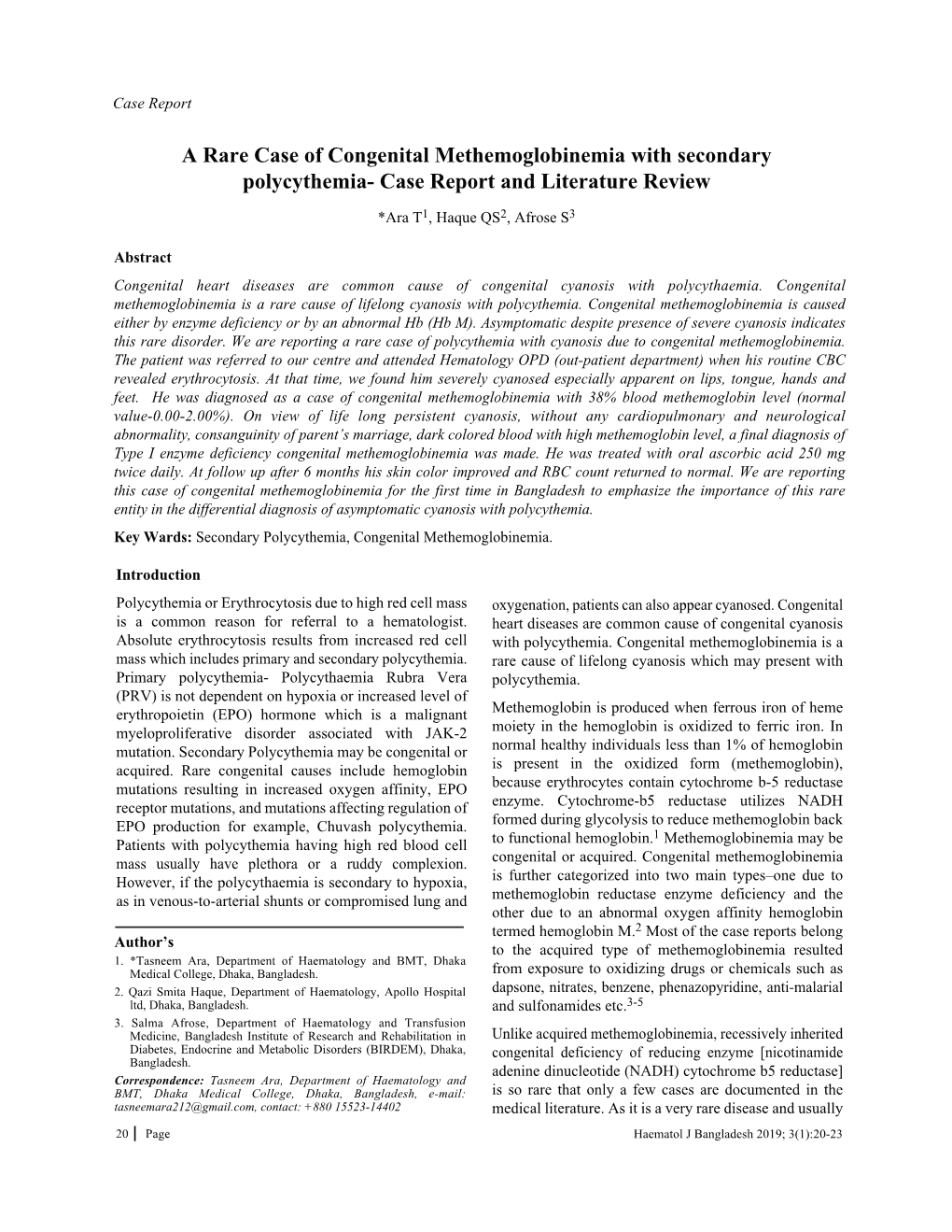 A Rare Case of Congenital Methemoglobinemia With