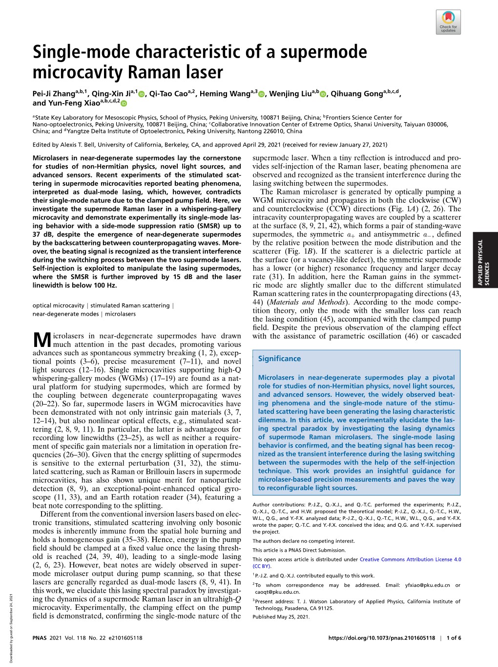 Single-Mode Characteristic of a Supermode Microcavity Raman Laser