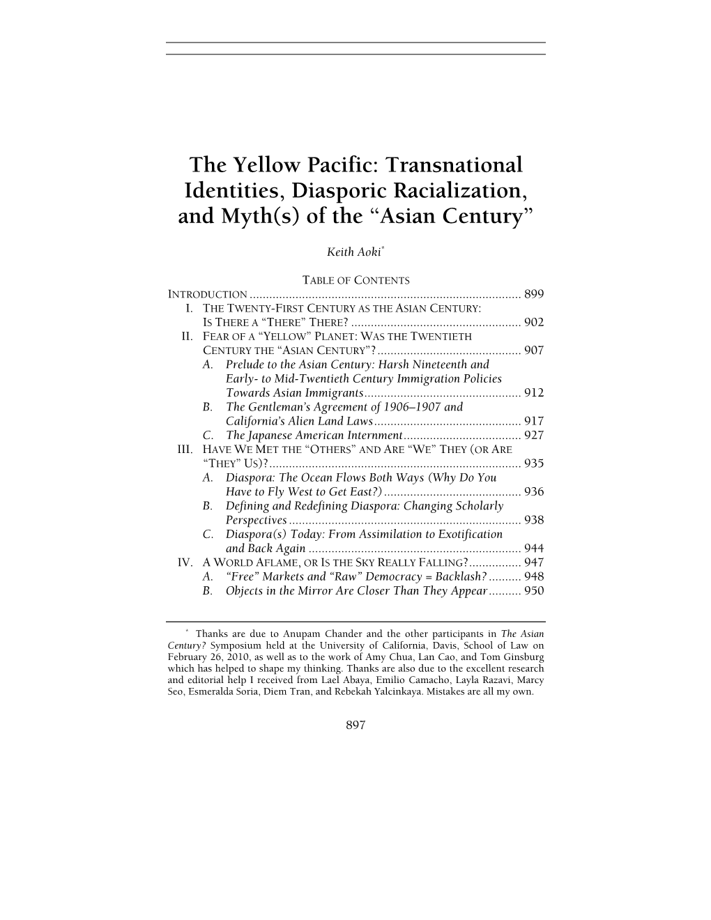 The Yellow Pacific: Transnational Identities, Diasporic Racialization, and Myth(S) of the “Asian Century”