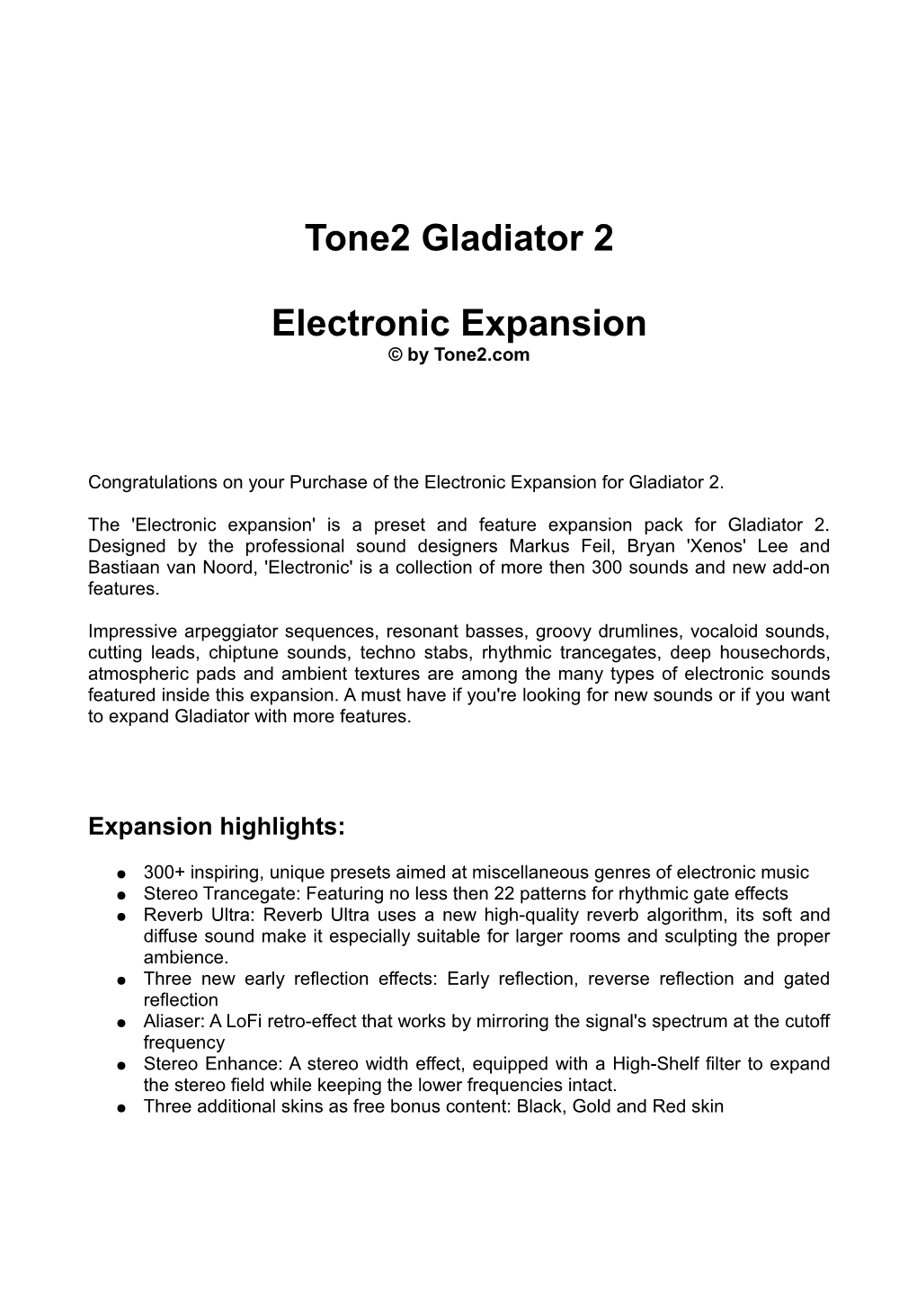 Tone2 Gladiator 2 Electronic Expansion