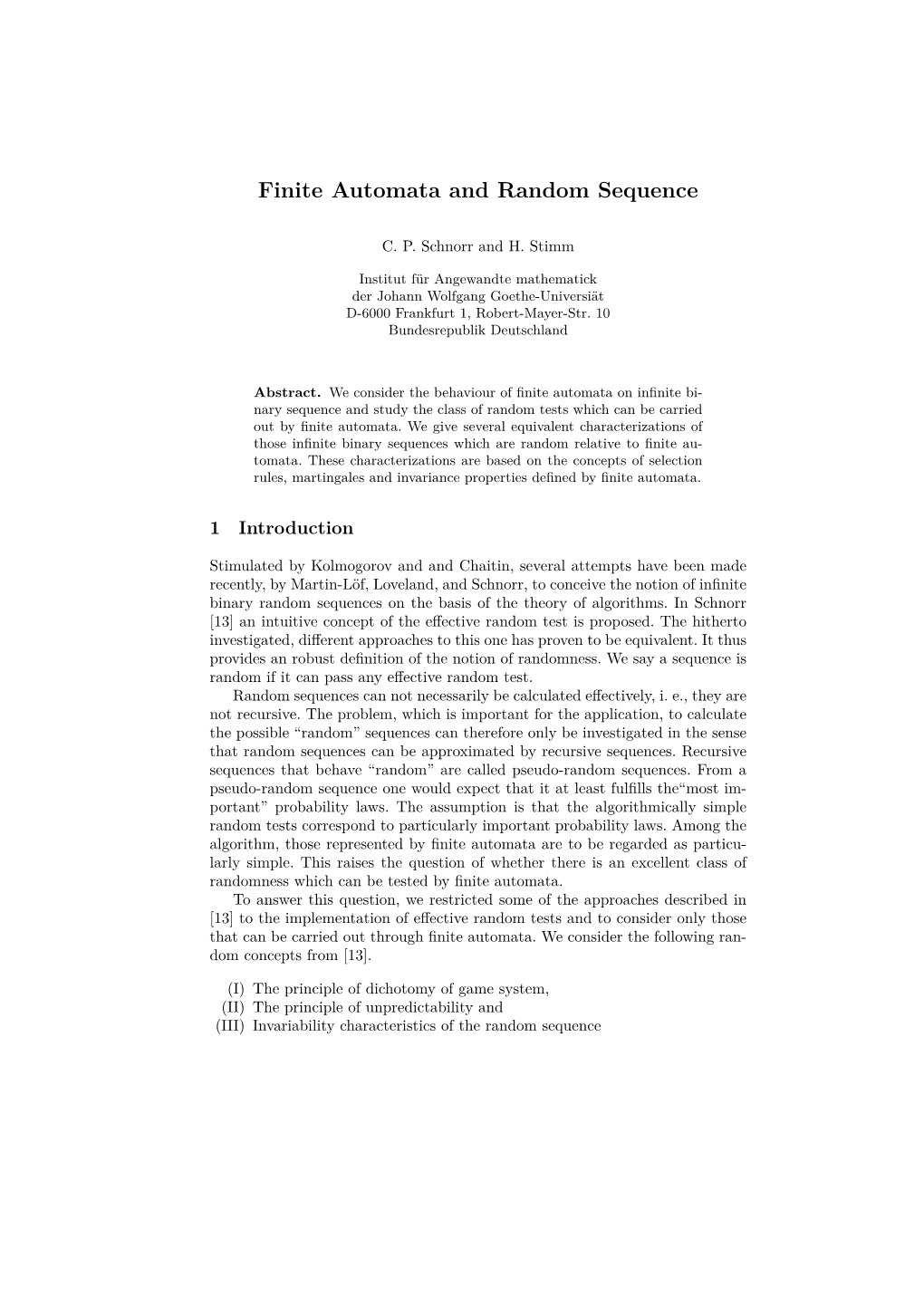 Finite Automata and Random Sequence