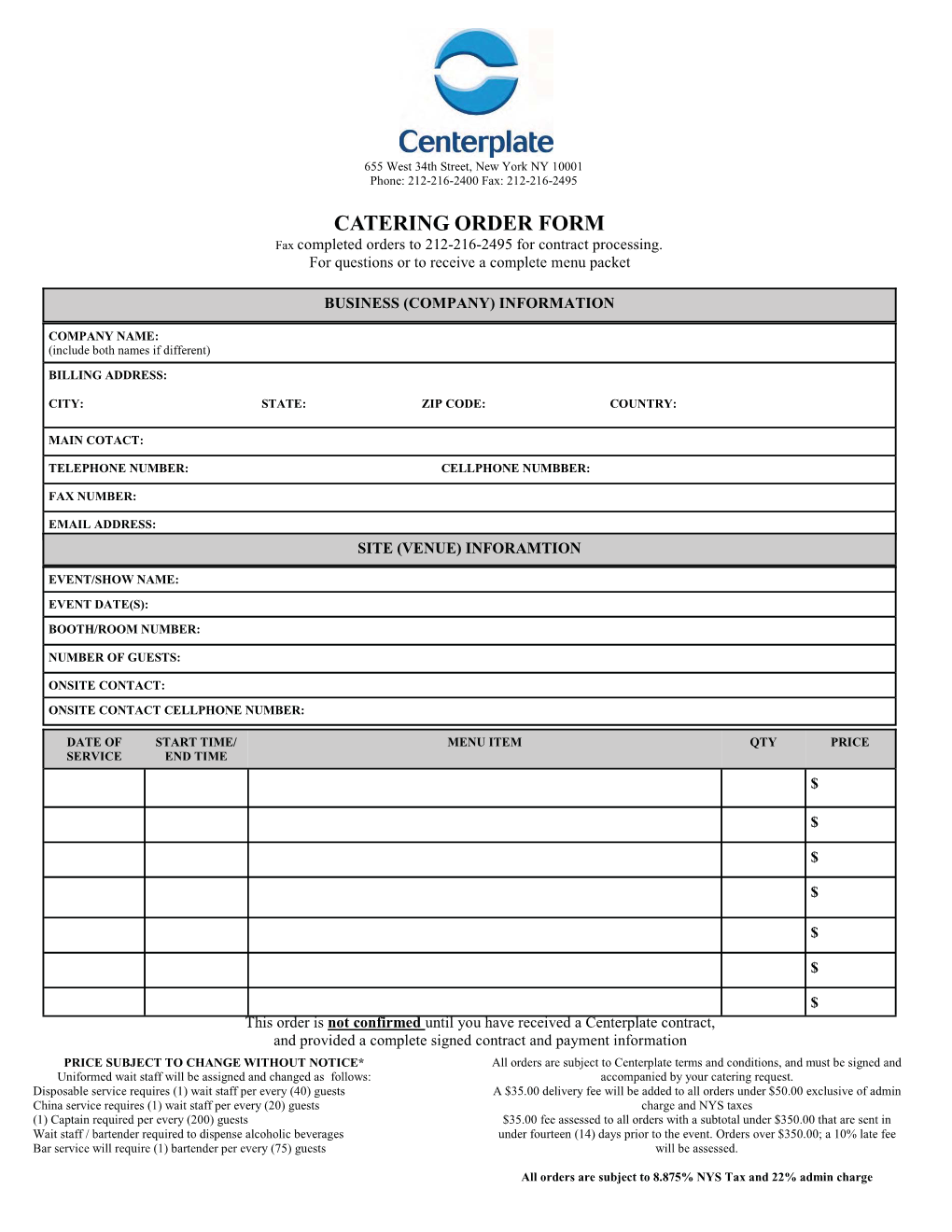 Catering Order Form