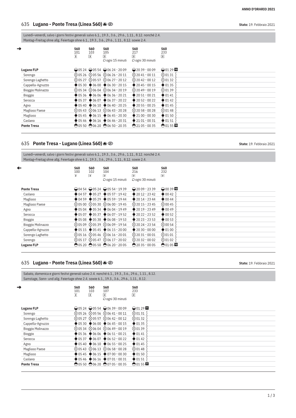 635 Lugano - Ponte Tresa (Linea S60) Stato: 19