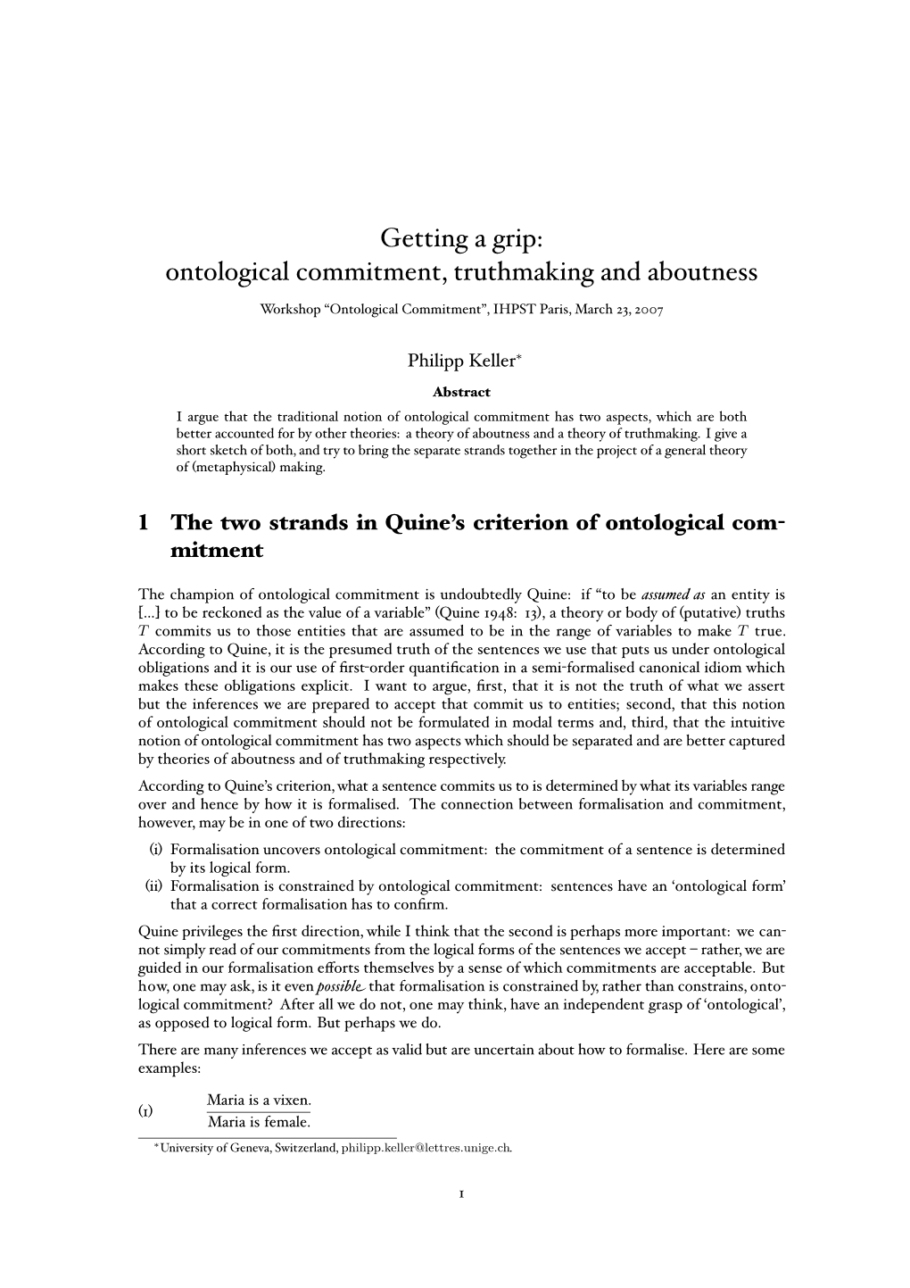 Getting a Grip: Ontological Commitment, Truthmaking and Aboutness