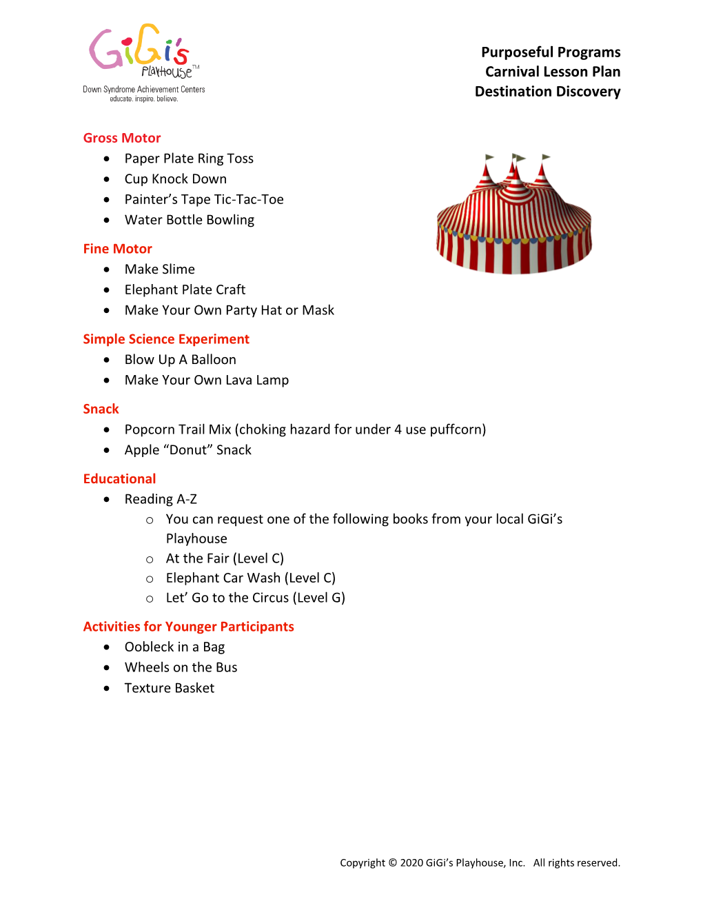 Purposeful Programs Carnival Lesson Plan Destination Discovery