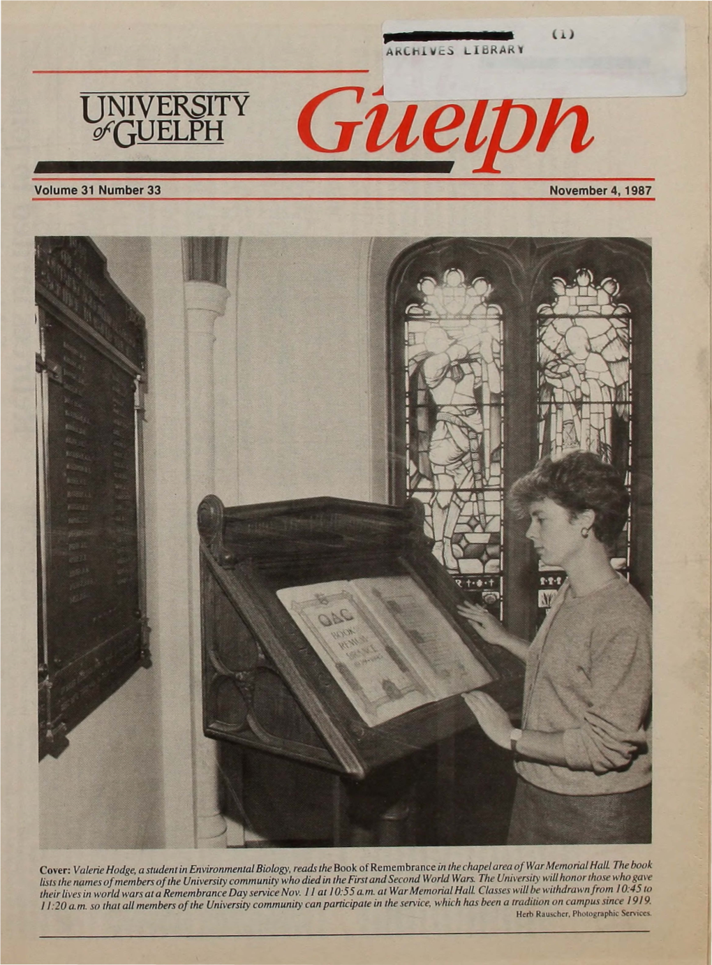 GUELPH Gueqjh Volume 31 Number 33 November 4, 1987