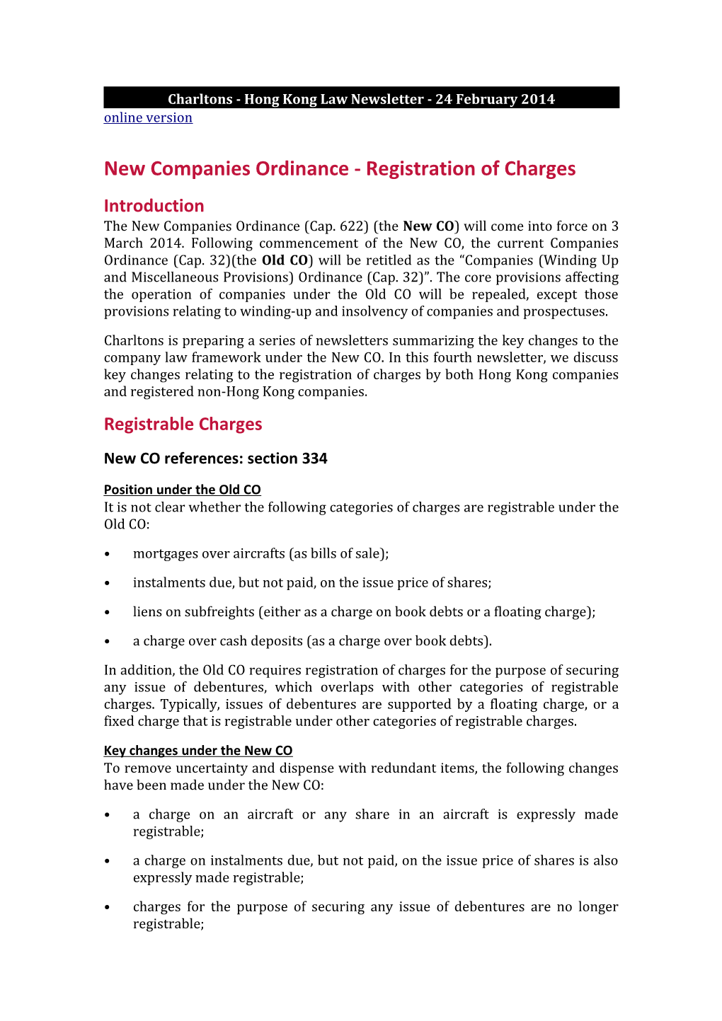 Charltons - Hong Kong Law Newsletter - 24 February 2014