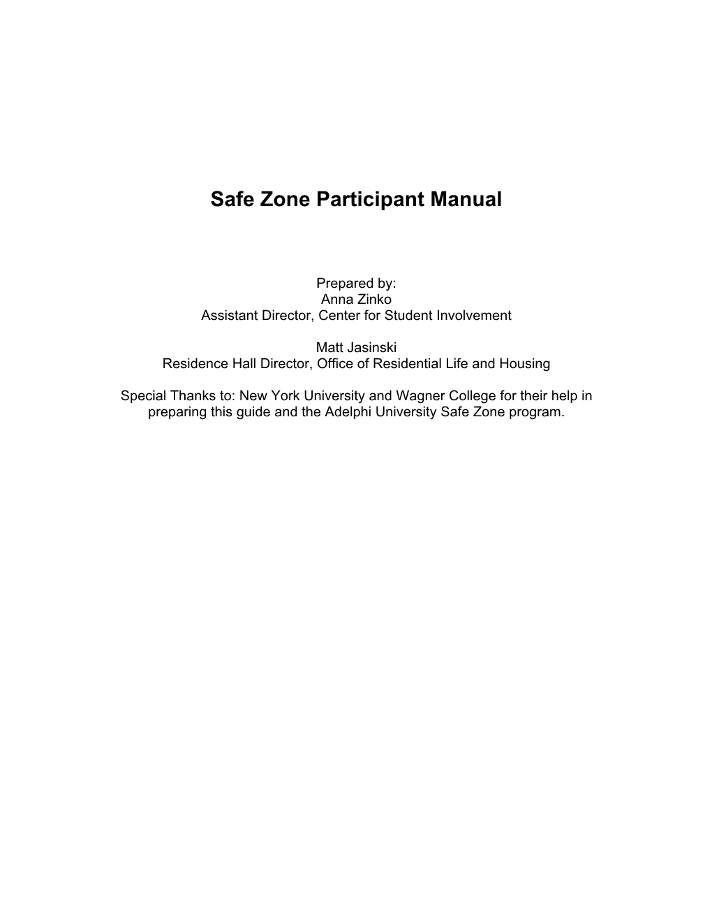 Safe Zone Participant Manual