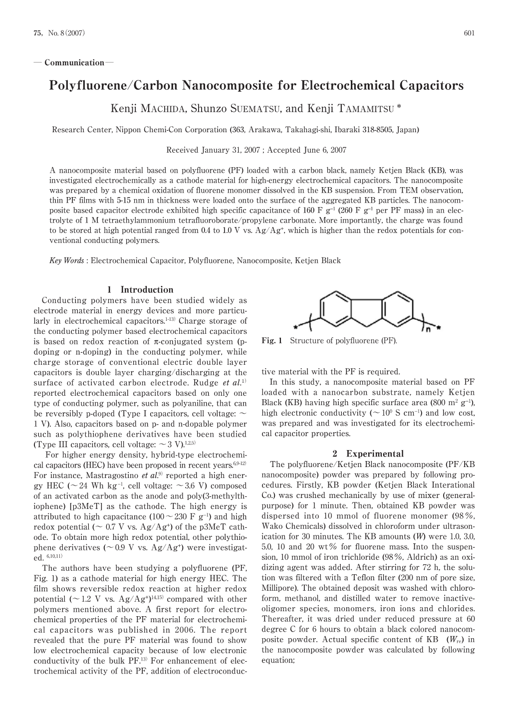 Polyfluorene/Carbon Nanocomposite for Electrochemical Capacitors