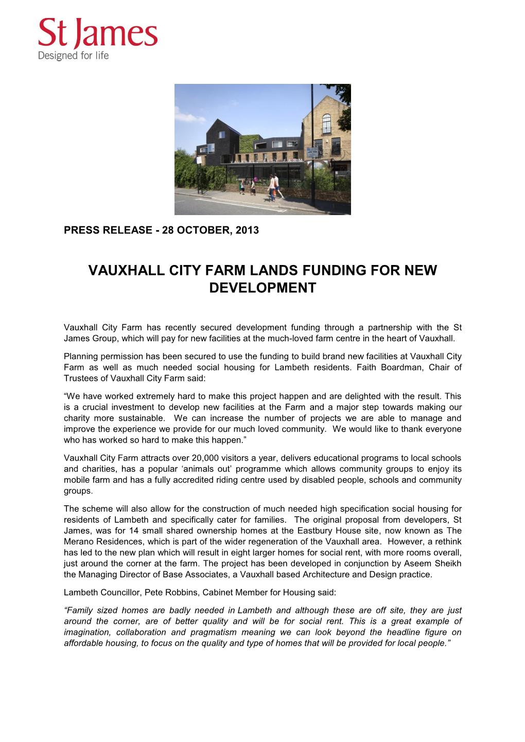 Vauxhall City Farm Lands Funding for New Development