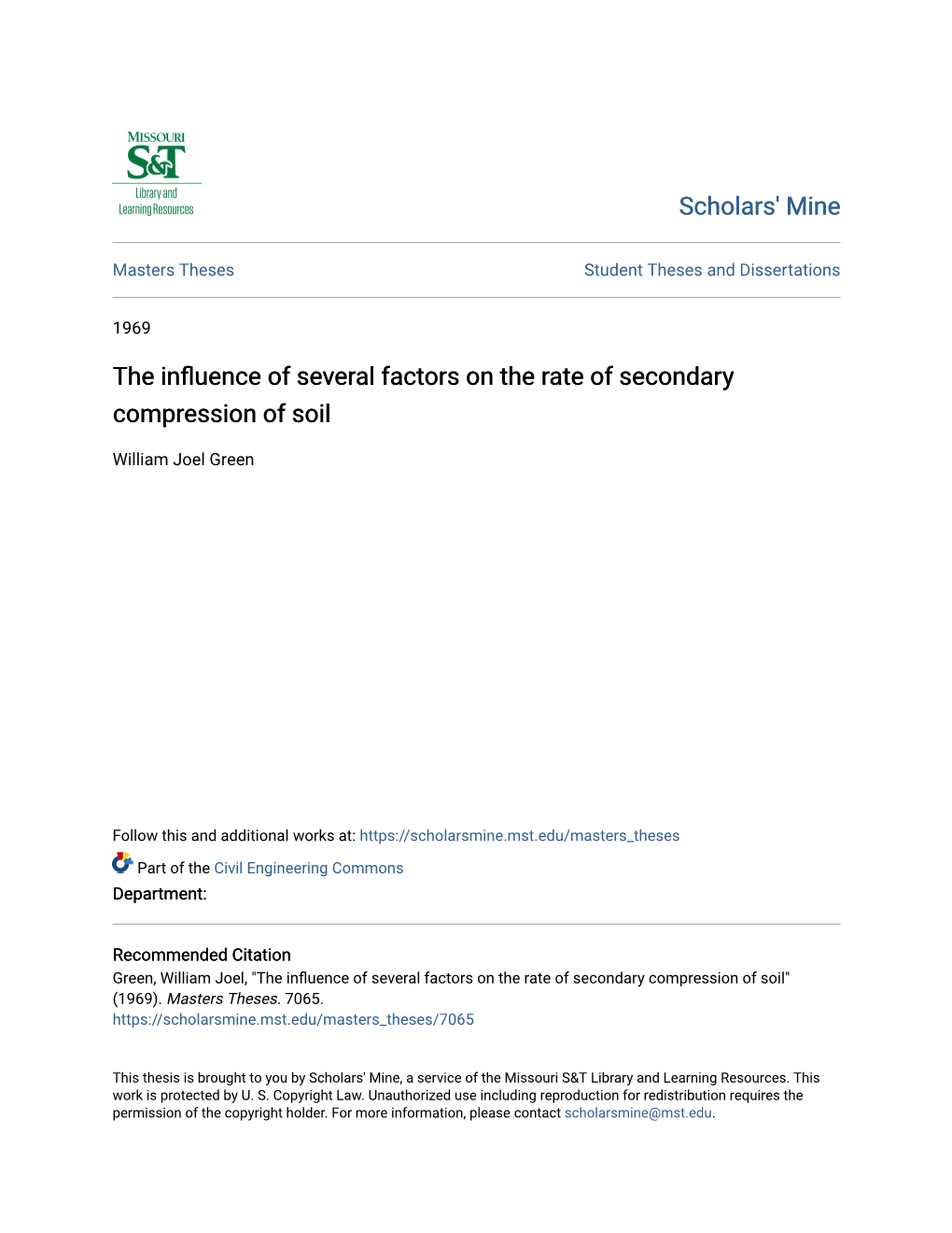 The Influence of Several Factors on the Rate of Secondary Compression of Soil