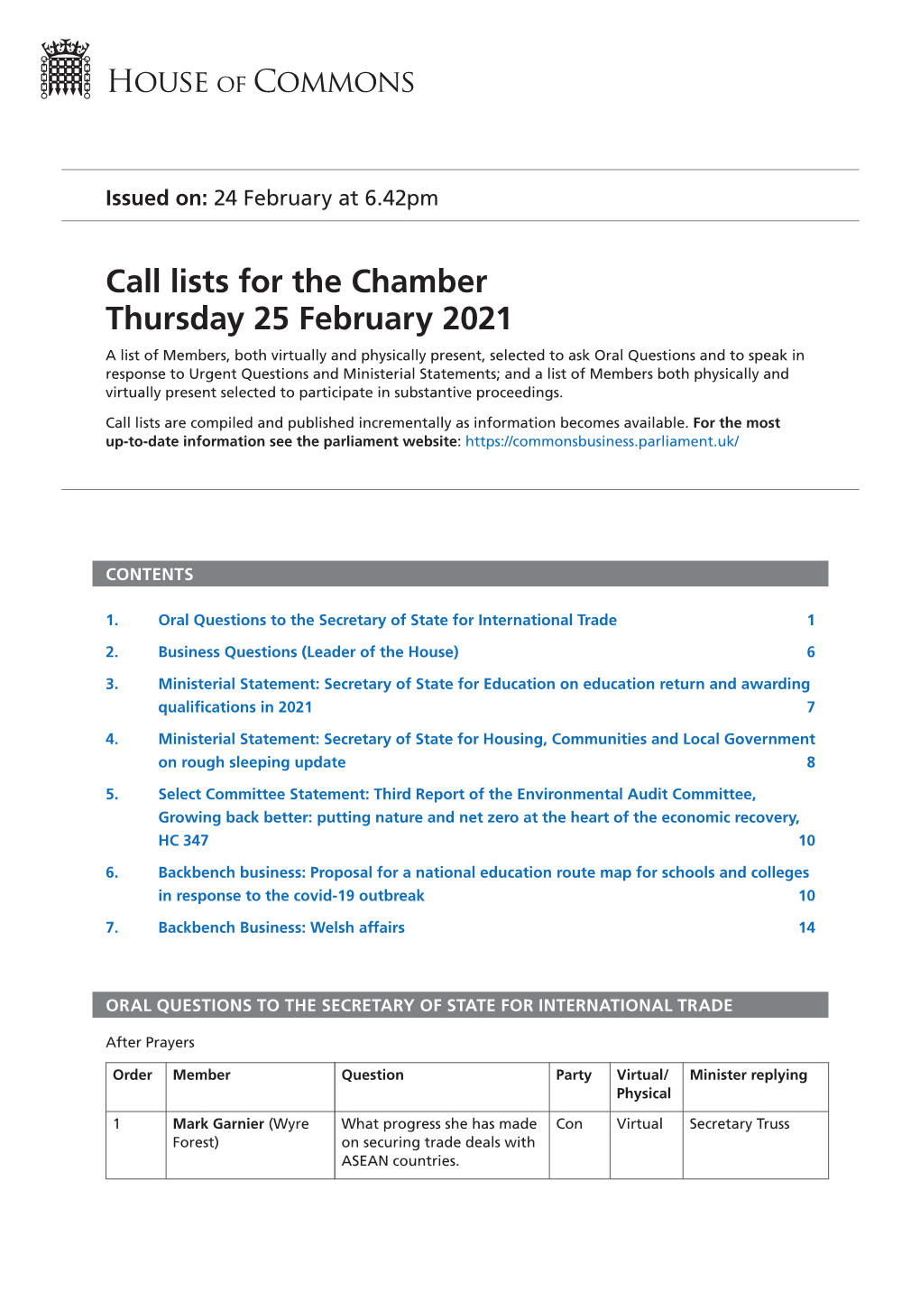 View Call Lists: Chamber PDF File 0.07 MB