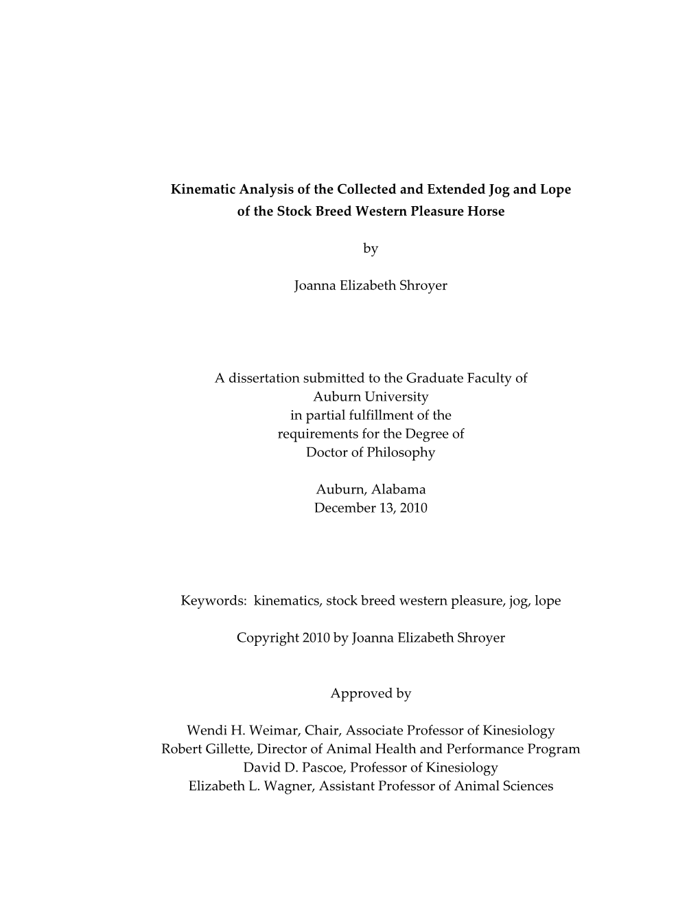 Kinematic Analysis of the Collected and Extended Jog and Lope of the Stock Breed Western Pleasure Horse