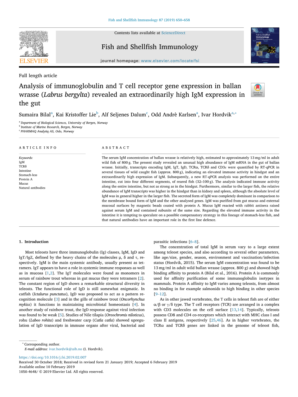 Fish and Shellfish Immunology 87 (2019) 650–658